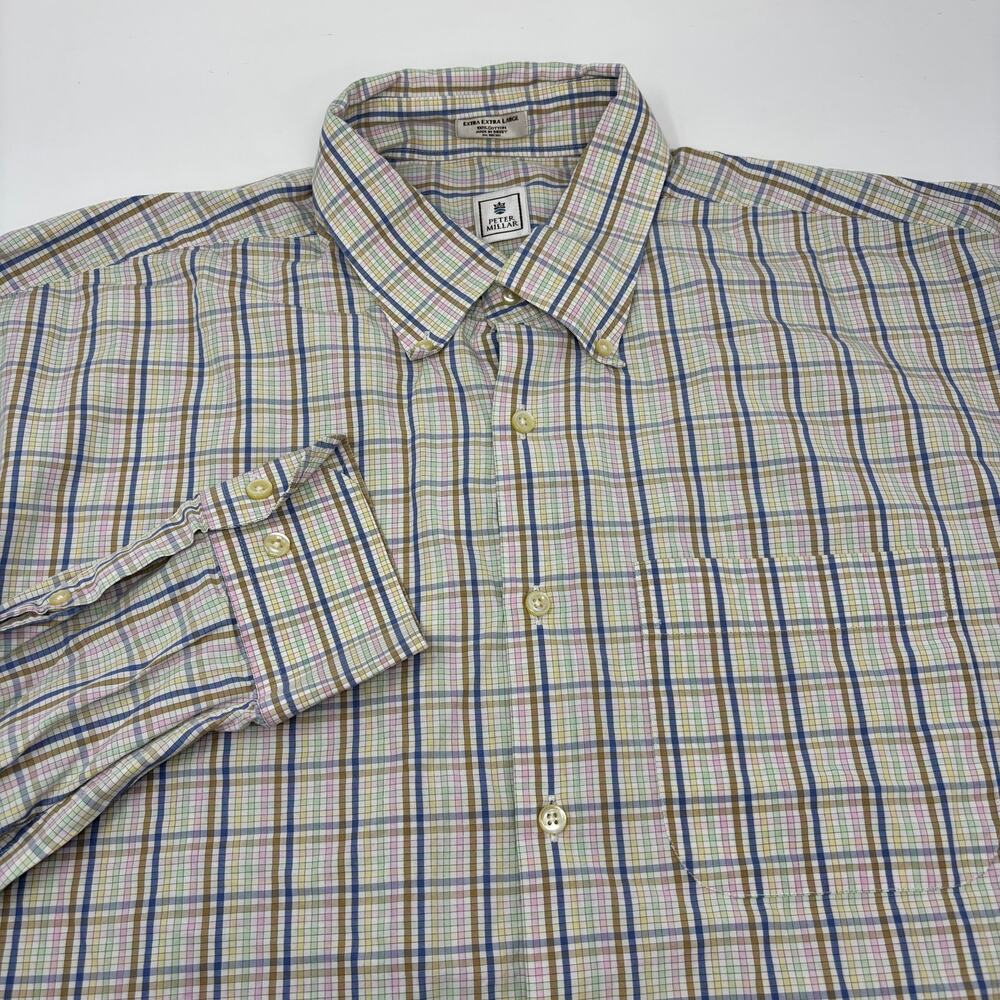 Peter Millar Mens 2XL Multicolor Gingham Check Long Sleeve Button Down Shirt